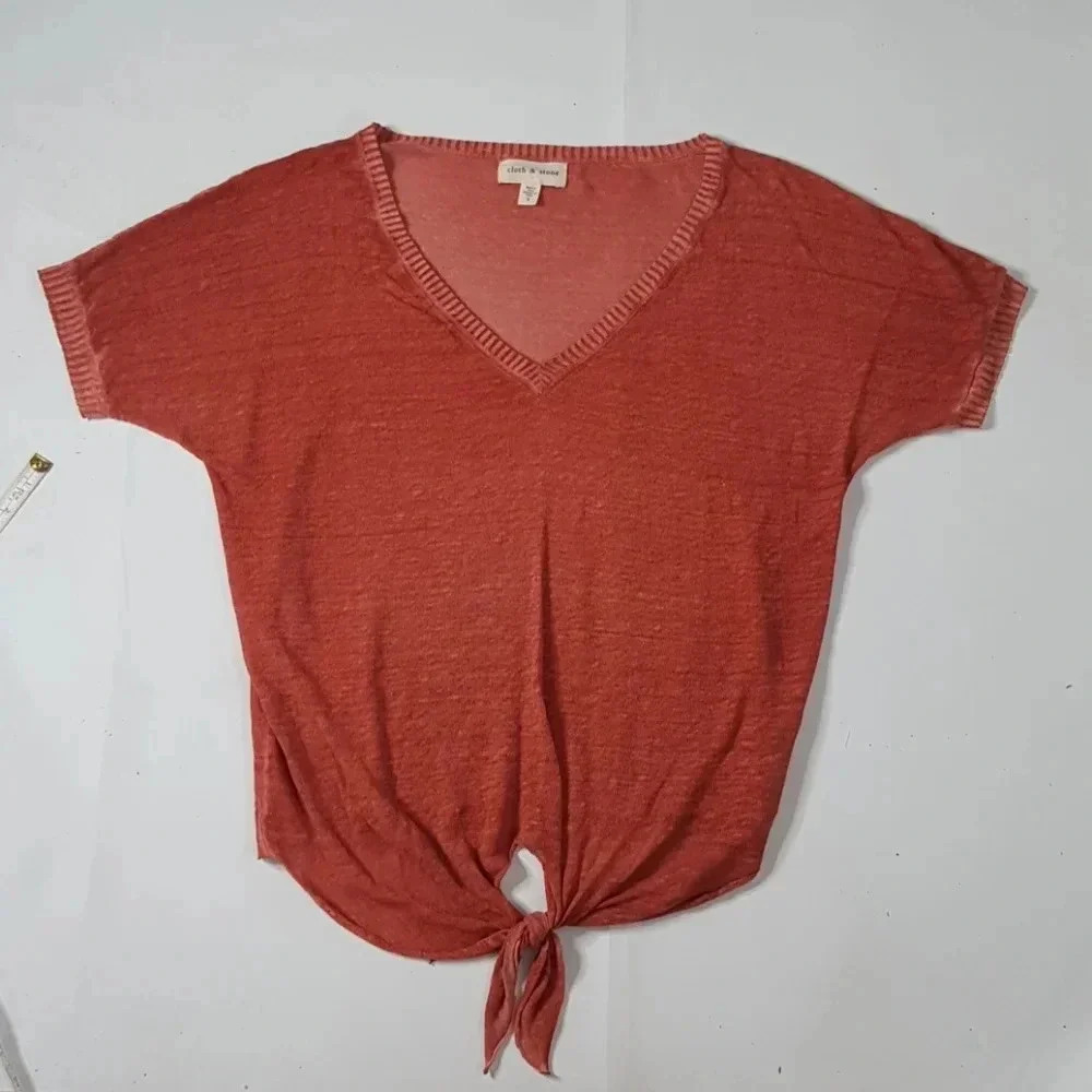 CLOTH& STONE Lenin Blend Brick V neck Blouse sz  S